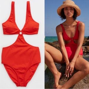Aerie Vibrant Red Cutout Swimsuit